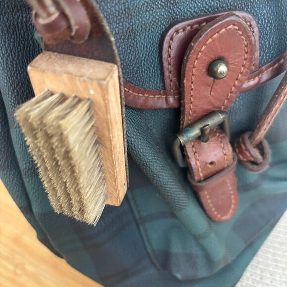 RARE Vintage Polo Ralph Lauren Blackwatch Tartan Plaid Backpack/Bag Leather Trim - Picture 6 of 12